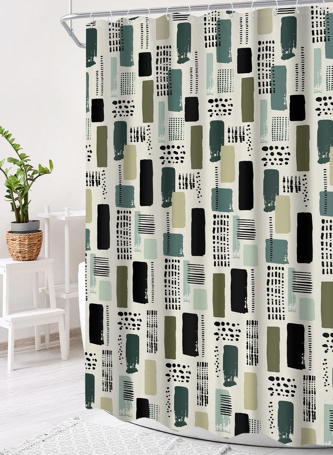 Cinbloo Sage Green Geometric Boho 72Wx72H Shower Curtain Cute Retro Bohemian Black Checkered Pattern Dots Lines Vintage Unique Minimalist Bathroom Curtain Set Artistic Bath Bathroom Accessories Decor - Image 3