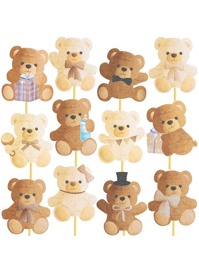 umoni 24pcs Teddy Bear Baby Shower Centerpiece Sticks Teddy Bear Birthday Party Decorations Bear Table Toppers Decorations for We Can Bearly Wait Baby Shower Bear Theme Gender Reveal Party Supplies - Image 2