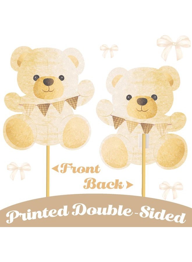umoni 24pcs Teddy Bear Baby Shower Centerpiece Sticks Teddy Bear Birthday Party Decorations Bear Table Toppers Decorations for We Can Bearly Wait Baby Shower Bear Theme Gender Reveal Party Supplies - Image 5