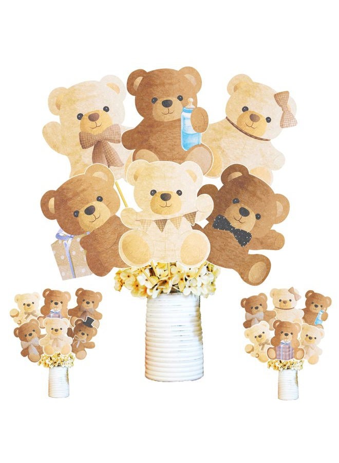 umoni 24pcs Teddy Bear Baby Shower Centerpiece Sticks Teddy Bear Birthday Party Decorations Bear Table Toppers Decorations for We Can Bearly Wait Baby Shower Bear Theme Gender Reveal Party Supplies - Image 1