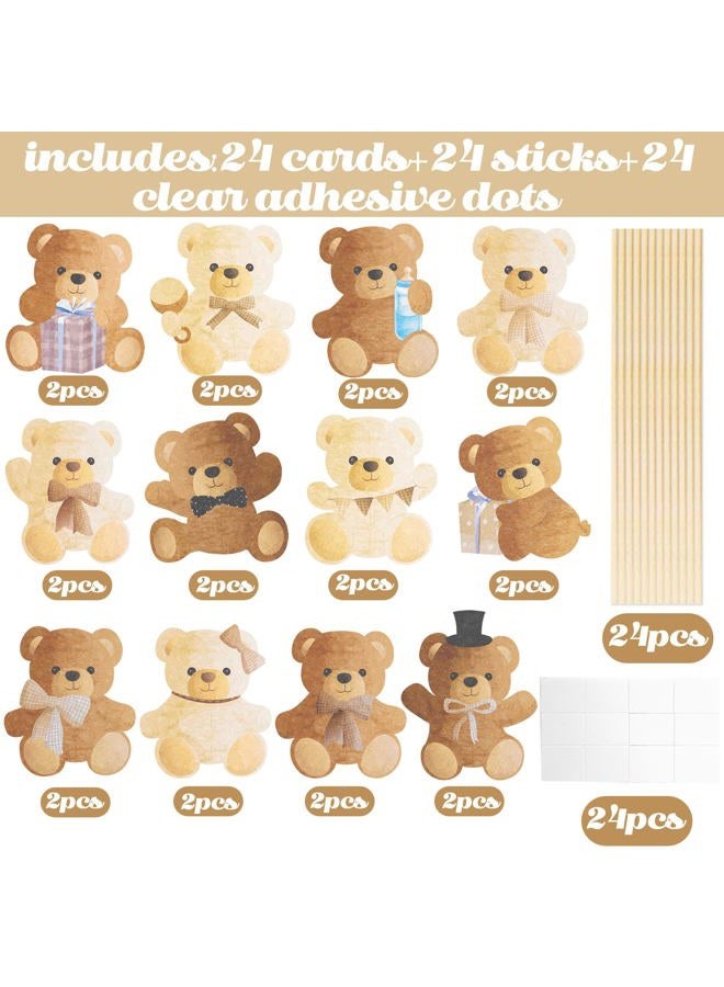 umoni 24pcs Teddy Bear Baby Shower Centerpiece Sticks Teddy Bear Birthday Party Decorations Bear Table Toppers Decorations for We Can Bearly Wait Baby Shower Bear Theme Gender Reveal Party Supplies - Image 3