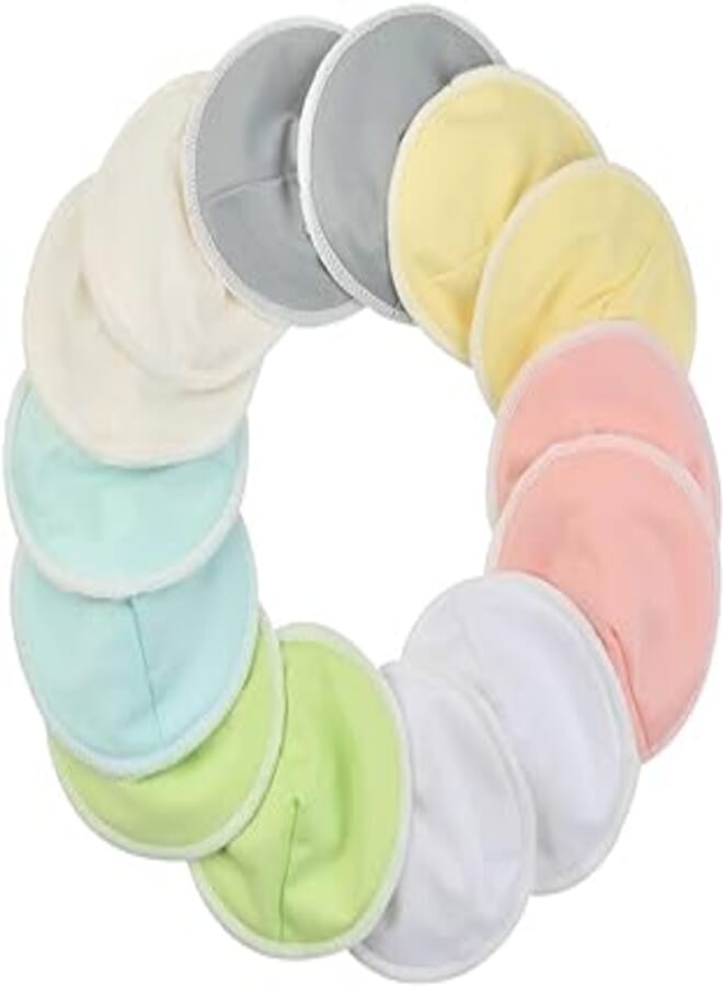 14Pcs/7 Pairs Nursing Pads Set, 4.7" Bamboo Cotton Nursing Breast Pads, Breastfeeding Pads, Reusable Nursing Pads Washable Soft Absorbent Nursing Pads, with Laundry Bag(Multicolour)