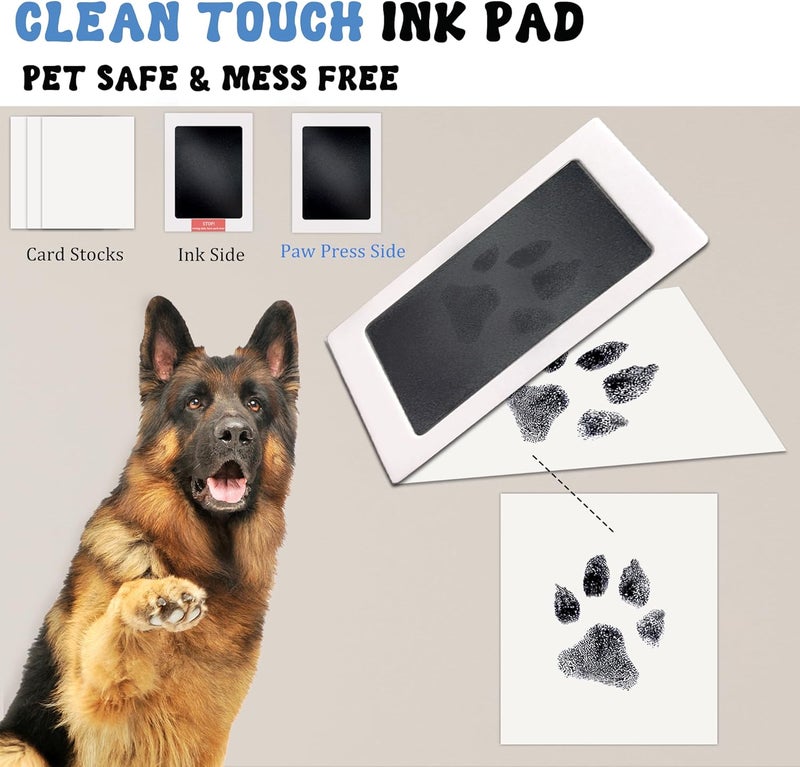 MYPAWLETS مجموعة للبصمات بالطين والحبر لـ 1-2 حيوانات أليفة، مجموعة بصمات أقدام الحيوانات الأليفة مع الحلي الصغيرة، مجموعة بصمات الكلاب بمساحة طين كبيرة، إطار صور تذكاري خشبي فاخر للكلاب، تذكار بصمة مخلب مخصص - Image 3
