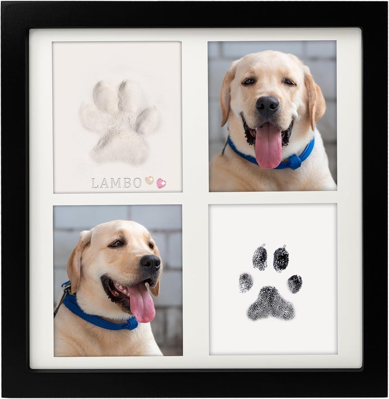 MYPAWLETS مجموعة للبصمات بالطين والحبر لـ 1-2 حيوانات أليفة، مجموعة بصمات أقدام الحيوانات الأليفة مع الحلي الصغيرة، مجموعة بصمات الكلاب بمساحة طين كبيرة، إطار صور تذكاري خشبي فاخر للكلاب، تذكار بصمة مخلب مخصص - Image 1