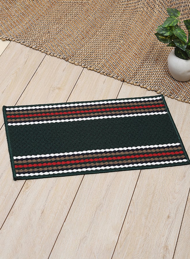Status Contract Anti Slip Front Door Mat | Living Room Rug for Entrance Doors ,Dark Green Doormat with Red, White, and Brown Striped Pattern, 45 X 75 Cm - Image 1