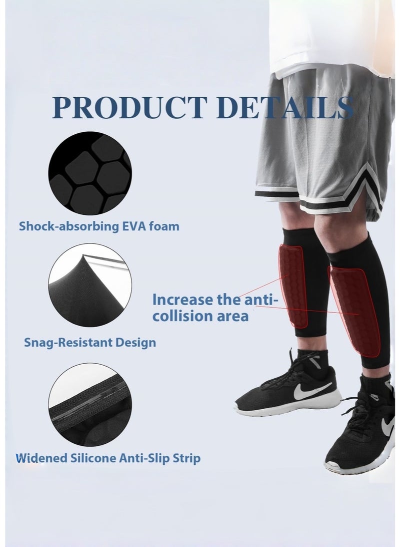 JoyousSto 2 Pcs Soccer Shin Guards, Shin Defender for Kids Youth Adults, Lightweight Calf Compression Sleeves with Honeycomb Pads, Football Baseball Basketball Taekwondo Protective Gear, Anti-Slip Design,Black - Image 2