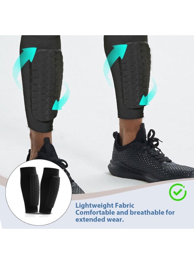 JoyousSto 2 Pcs Soccer Shin Guards, Shin Defender for Kids Youth Adults, Lightweight Calf Compression Sleeves with Honeycomb Pads, Football Baseball Basketball Taekwondo Protective Gear, Anti-Slip Design,Black - Image 3