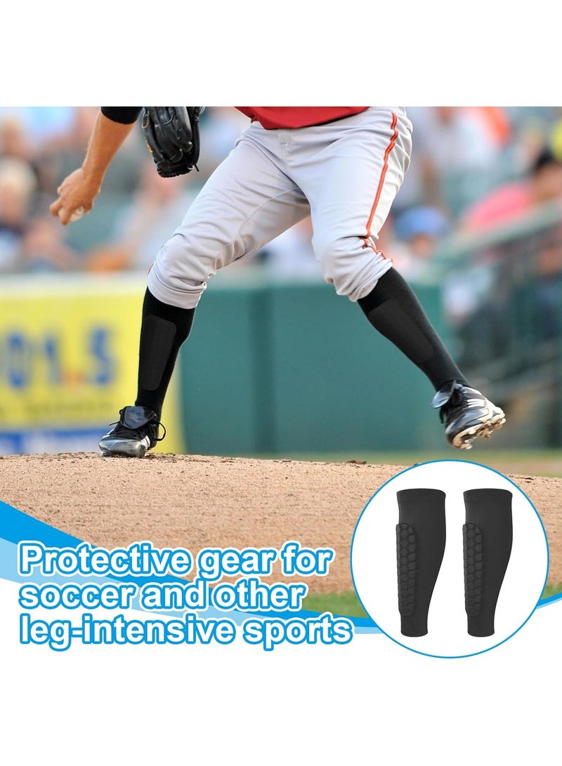 JoyousSto 2 Pcs Soccer Shin Guards, Shin Defender for Kids Youth Adults, Lightweight Calf Compression Sleeves with Honeycomb Pads, Football Baseball Basketball Taekwondo Protective Gear, Anti-Slip Design,Black - Image 5