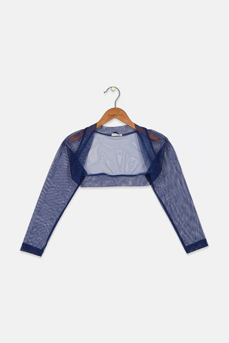 byblos Kid Girls Plain Long Sleeve Shrug Detail Top, Navy - Image 3