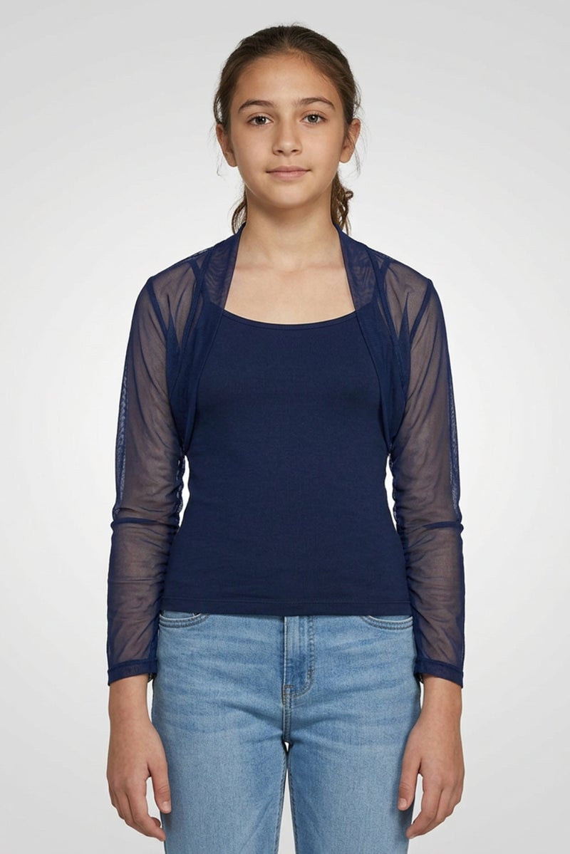 byblos Kid Girls Plain Long Sleeve Shrug Detail Top, Navy - Image 1