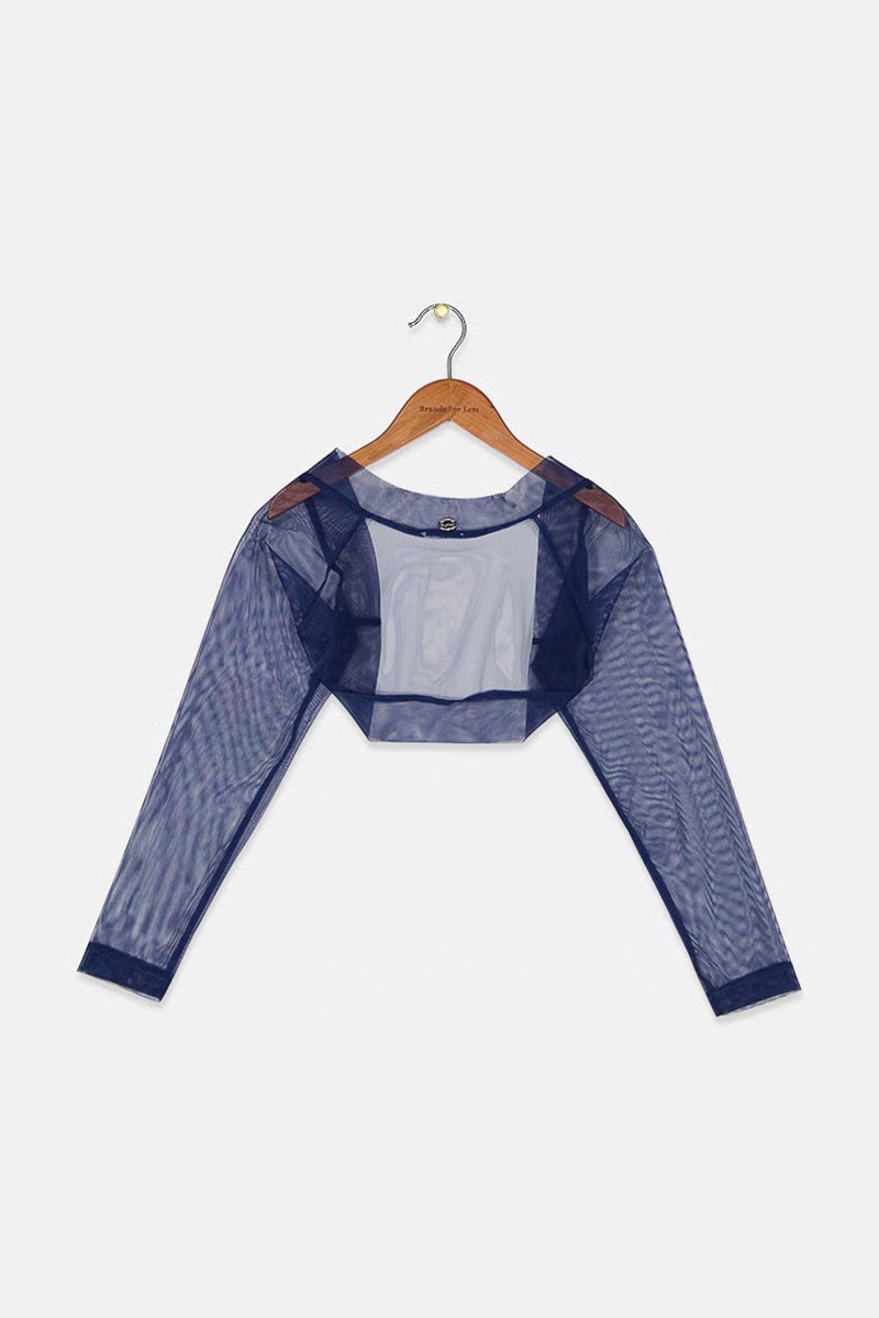 byblos Kid Girls Plain Long Sleeve Shrug Detail Top, Navy - Image 2