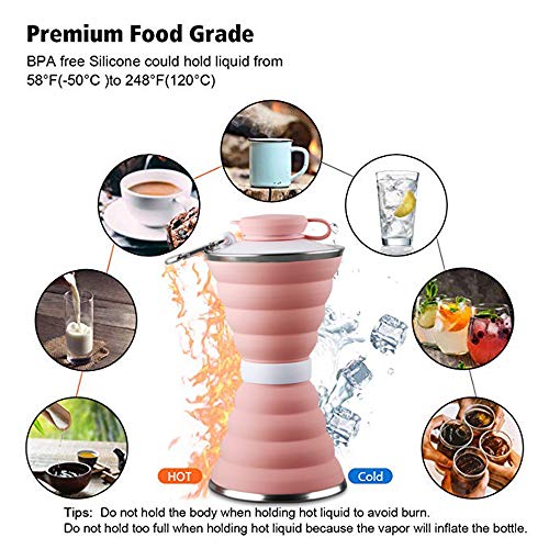 SEMETOR Collapsible Portable Sports Water Bottle, Camping Cup With Carabiner, Reuseable, Silicone, Foldable, Leak Proof For Outdoor, Travel Gym Hiking, Cycling, BPA Free - Image 4