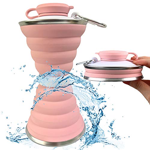 SEMETOR Collapsible Portable Sports Water Bottle, Camping Cup With Carabiner, Reuseable, Silicone, Foldable, Leak Proof For Outdoor, Travel Gym Hiking, Cycling, BPA Free - Image 1