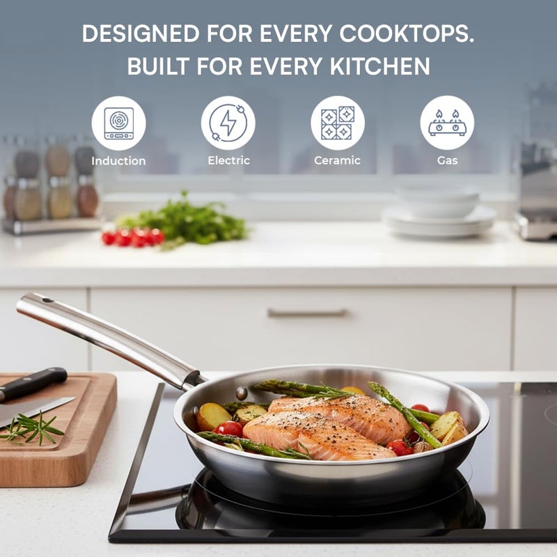 Kraft Futuretec Triply Stainless Steel Cookware Set | 4 Pc Triply Cookware Set | Extra Deep Kadai with Lid 3.2L, Frypan 22 cm, Saucepan (16 cm, 1.6L) | Gas, Induction, Oven Friendly - Image 5