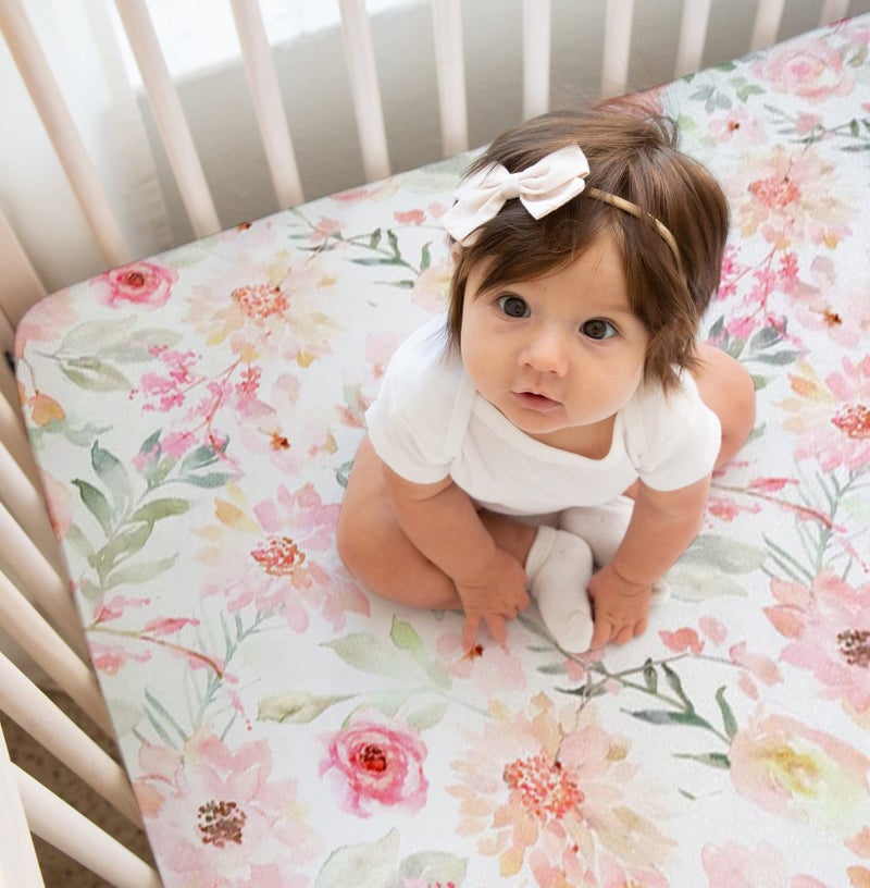 Baby Girls Crib Sheets  Floral UltraSoft Bedding for Crib Mattress and Toddler Beds  Blended Cotton Fitted Crib Sheet for Baby Girls Comfort and Elegance by MaxSo