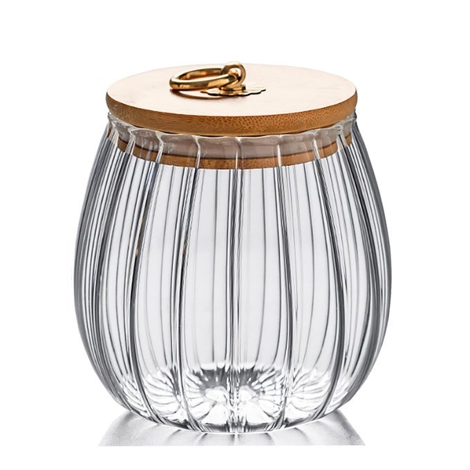 GLASS COFFEE NUTS CANISTER AIRTIGHT STORAGE JAR PETAL DECORATIVE CONTAINER WITH BAMBOO LID METAL HANDLE EASY TO GRASP 700ML 23 FL OZ