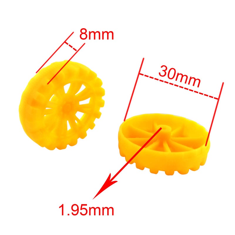EUDAX EUDAX 300 PCS 30mmx8mm Plastic Roll 2mm Dia Shaft Toys Wheel and 2mmx100mm STEM Shaft Round Rod Axles for DIY Toy RC Car Truck Boat Helicopter Model Part Building Projects (Yellow)  - Image 2