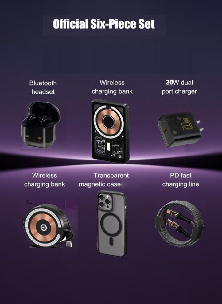 Arabest Accessory gift box, 6-piece set, with wireless charger, protective case, and Bluetooth earphones - Image 2