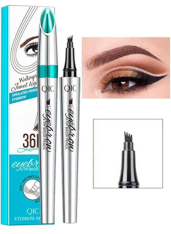 QIC Eyebrow Tattoo Pen Long Lasting 4 Tip Eyebrow Pen Smudge proof Liquid Eyebrow Pencil Eye Makeup for Women and Girls No.03 Red Brown - Image 1