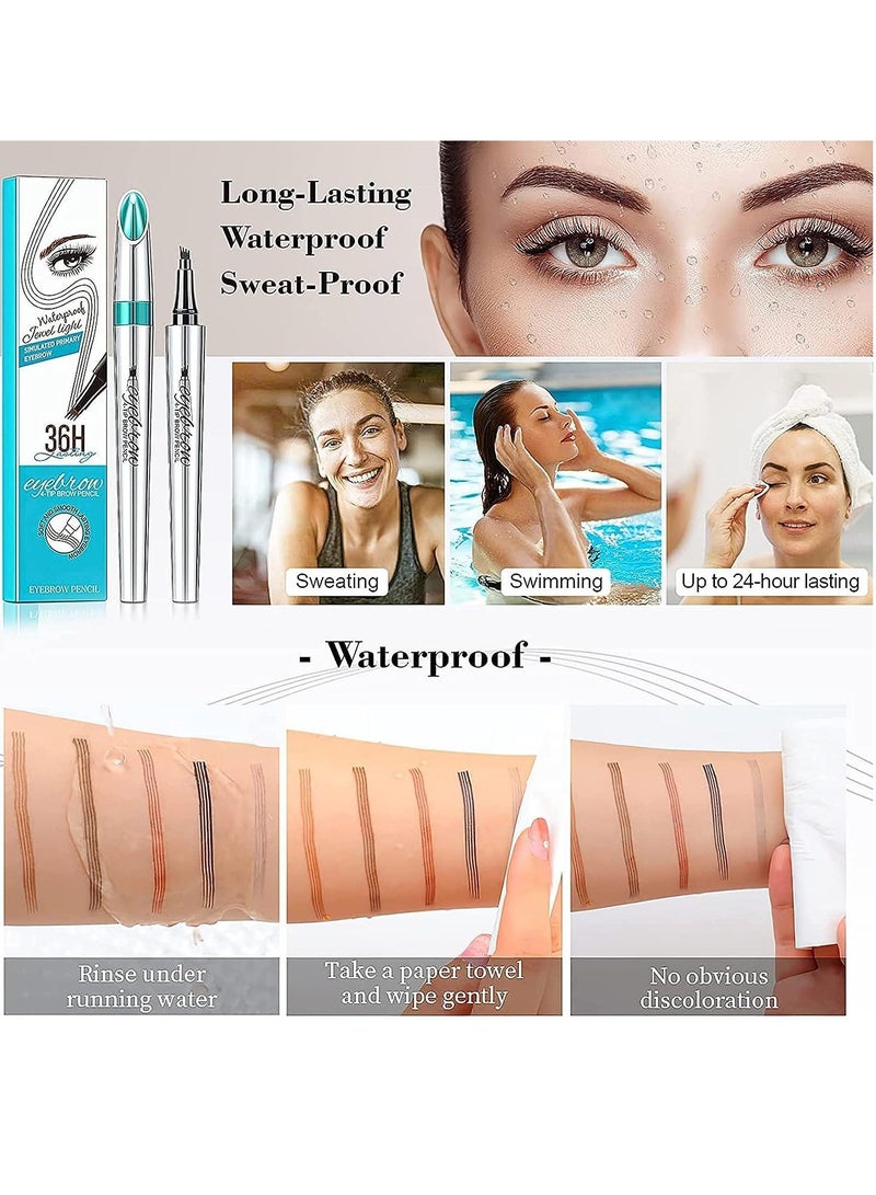 QIC Eyebrow Tattoo Pen Long Lasting 4 Tip Eyebrow Pen Smudge proof Liquid Eyebrow Pencil Eye Makeup for Women and Girls No.03 Red Brown - Image 2