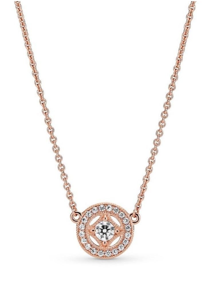 PANDORA - PANDORA Vintage Round Collier Adjustable Necklace and Clear Cubic Zirconia in 14k Rose Gold - Image 1