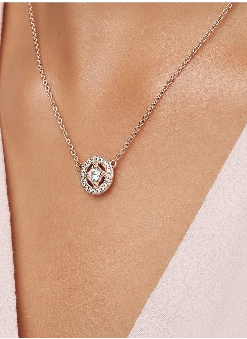 PANDORA - PANDORA Vintage Round Collier Adjustable Necklace and Clear Cubic Zirconia in 14k Rose Gold - Image 1