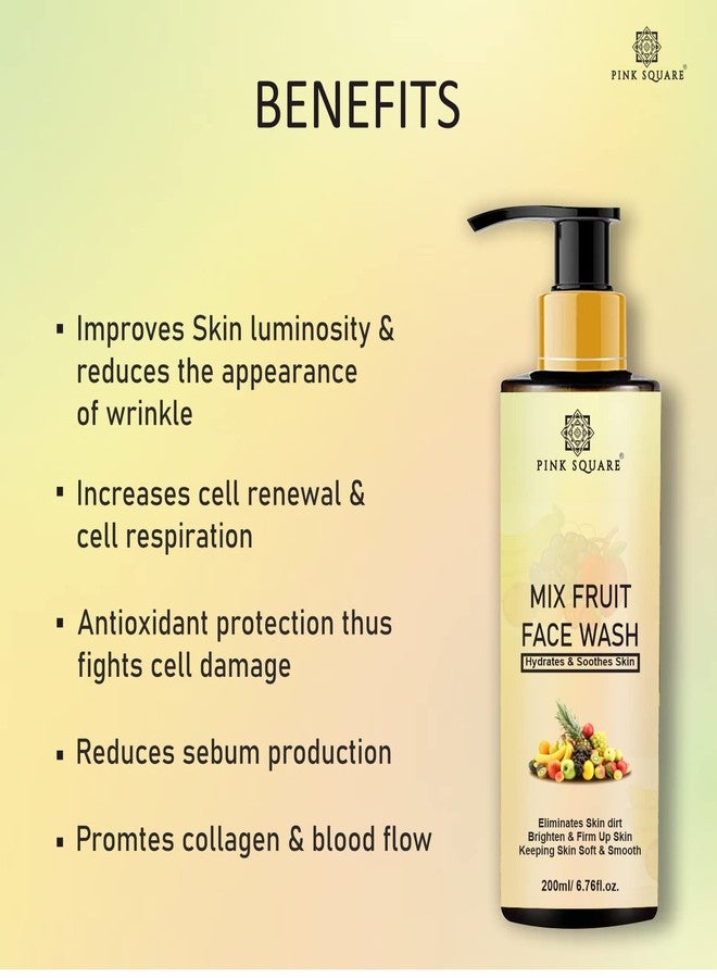 Pink Square Mix Fruit Deep Cleansing Face Wash/Fash Cleanser For Visibly Glowing Skin For All Skin Types, Pack of 3 of 200ml - Image 3