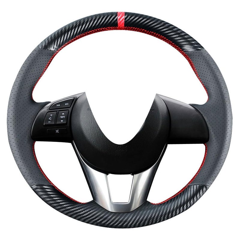 Kivnto DIY Stitching Carbon Fiber Steering Wheel Cover for Mazda CX5 20132016 for Mazda 3 Mazda 6 20142016 CX3 2016 201715 inches Leather Interior Accessories