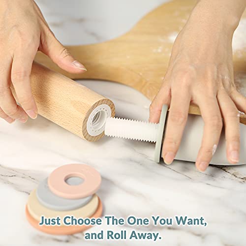 Geesta Adjustable Wood Rolling Pin with 5 Thickness Rings, Precise Dough Roller Handle Press Design with Measurement Guide for Fondant, Pizza, Pie Crust, Cookie, Pastry Baking Decorating Accessories - Image 4