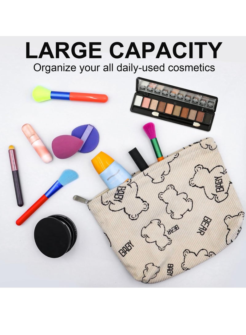 SYOSI Cute Bear Travel Cosmetic Bag for Women, Small Zipper Makeup Pouch, Convenient Handbag Storage for Skincare and Makeup Products - Image 2