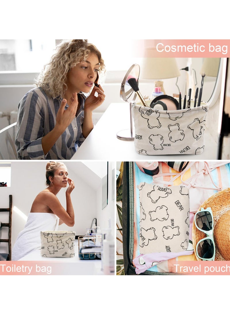 SYOSI Cute Bear Travel Cosmetic Bag for Women, Small Zipper Makeup Pouch, Convenient Handbag Storage for Skincare and Makeup Products - Image 3