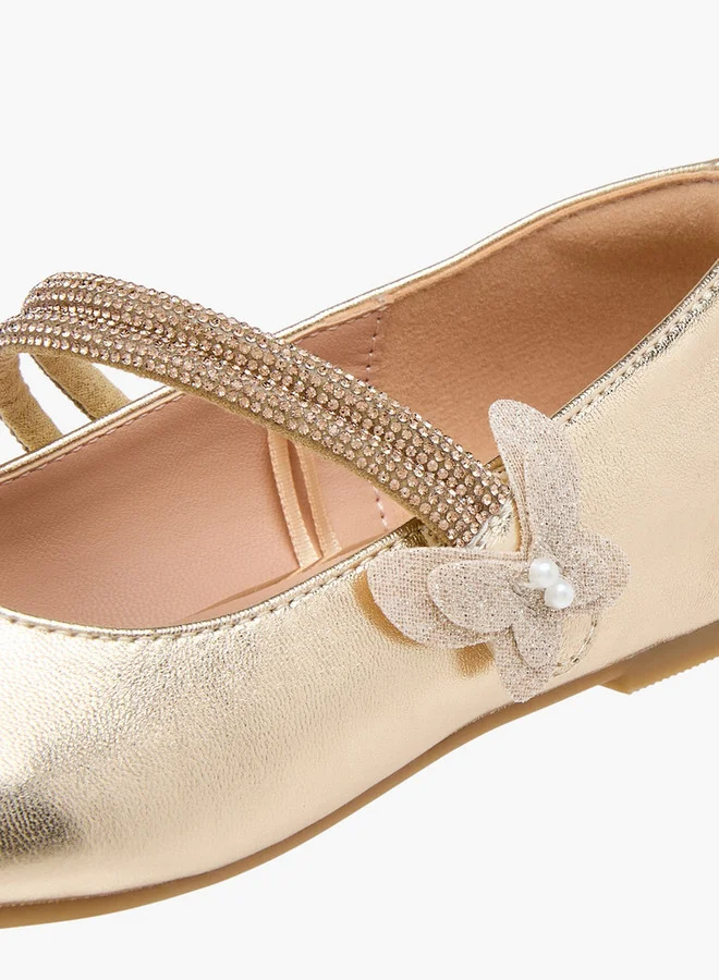 JUNIORS Girls Embellished Ballerina Shoes with Hook and Loop Closure