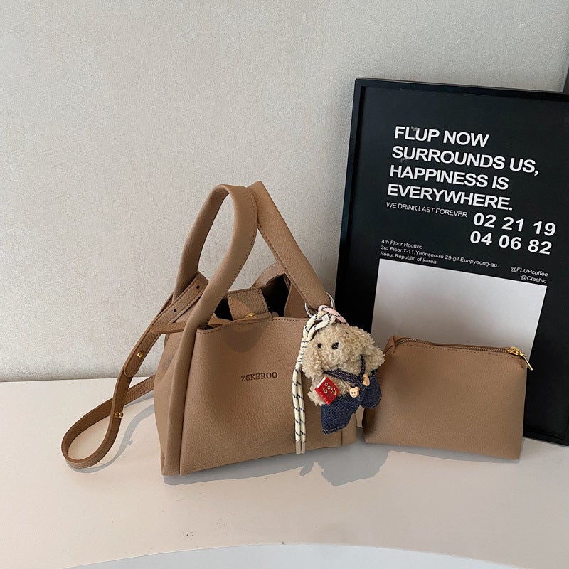 Lychee Pattern Soft Leather Bucket Bag Women'S 2025 Spring Korean Style High-End All-Match Commuter Shoulder Crossbody Bag - Image 3