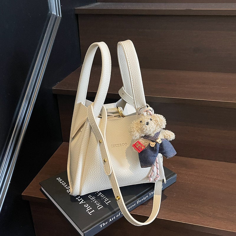Lychee Pattern Soft Leather Bucket Bag Women'S 2025 Spring Korean Style High-End All-Match Commuter Shoulder Crossbody Bag - Image 2