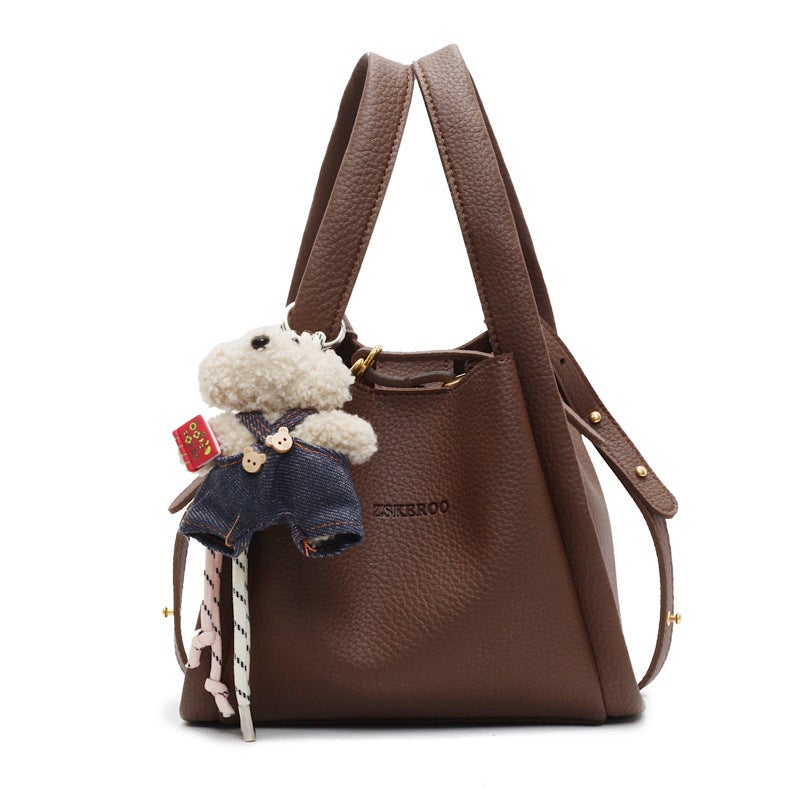 Lychee Pattern Soft Leather Bucket Bag Women'S 2025 Spring Korean Style High-End All-Match Commuter Shoulder Crossbody Bag - Image 1