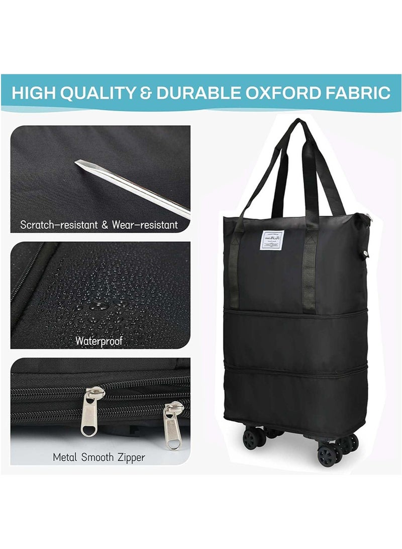 Rolling Duffle Bag with Detachable Wheel, Weekend Expandable Foldable Carry On Travel Luggage Bag, Oxford Handbag with Spinner Wheels, 28-43-58L Large Capacity Traveling Suitcase (Dark Blue) - Image 4