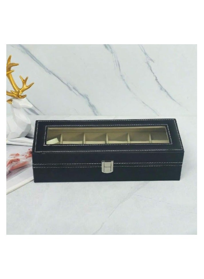 منظم صندوق ساعات من الجلد - حافظة تخزين ساعات من جلد البولي يوريثين مع فتحات متعددة، حافظة عرض ساعة انيقة لمجموعة الساعات وملحقاتها (6 فتحات متوسطة) - Image 3