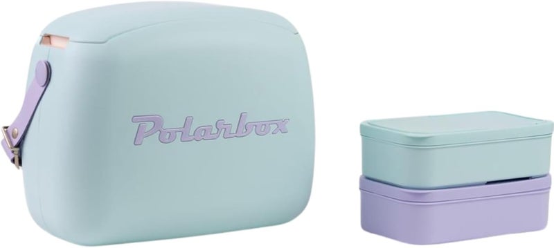 بولار بوكس حقيبة تبريد حمل من Polarbox | صندوق غداء رجعي للنزهة حقيبة غداء قابلة لإعادة الاستخدام حقيبة تبريد صغيرة عتيقة تشمل حاويتين للطعام! طعام ومشروبات للعمل والسفر والشاطئ والتخييم والمشي لمسافات طويلة 6 لتر (Sky Blue Lilac) - Image 1