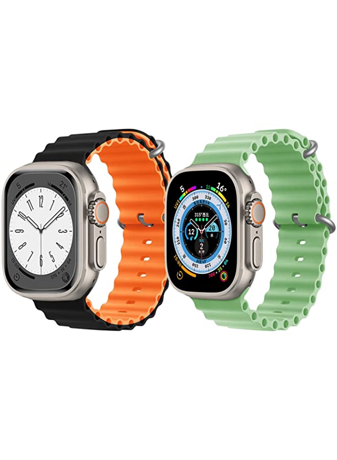 IAF Silicone Ocean Band Strap for Apple Watch Ultra 8 49mm Black/Orange Double Side Strap with Mint Green Single Color Strap Set of 2
