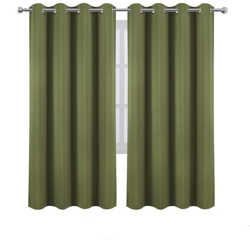 LEMOMO Olive Green Thermal Blackout Curtains/52 x 72 Inch/Set of 2 Panels Room Darkening Curtains for Bedroom - Image 2