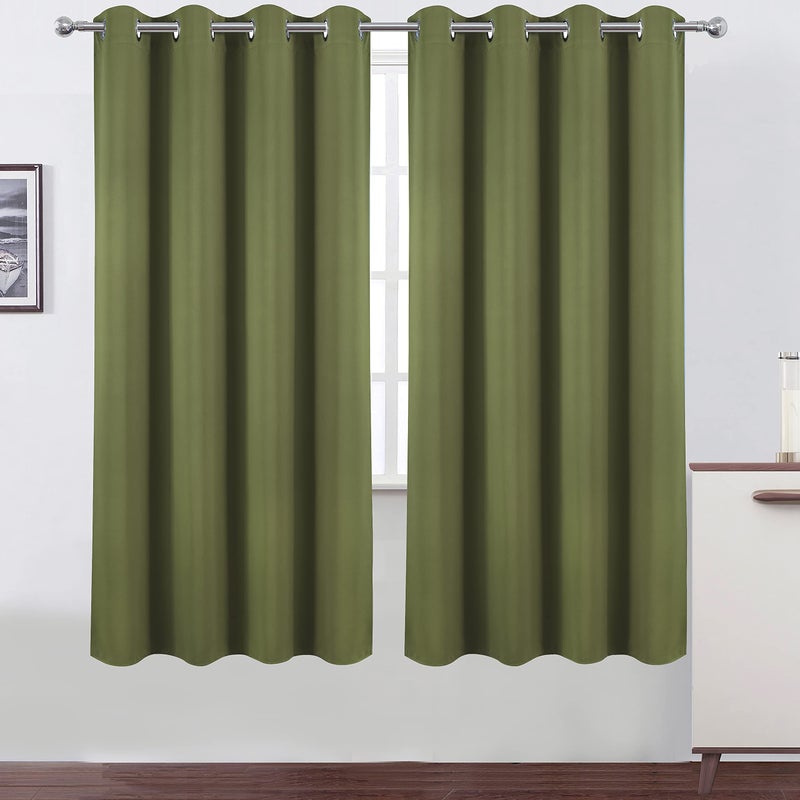LEMOMO Olive Green Thermal Blackout Curtains/52 x 72 Inch/Set of 2 Panels Room Darkening Curtains for Bedroom - Image 1