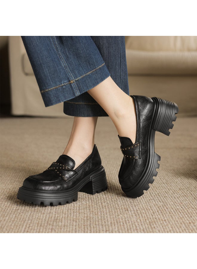 AME British Style Loafers 2025 Autumn New Retro Rivet Deep Single Shoes Comfortable Loafers Women - Image 5
