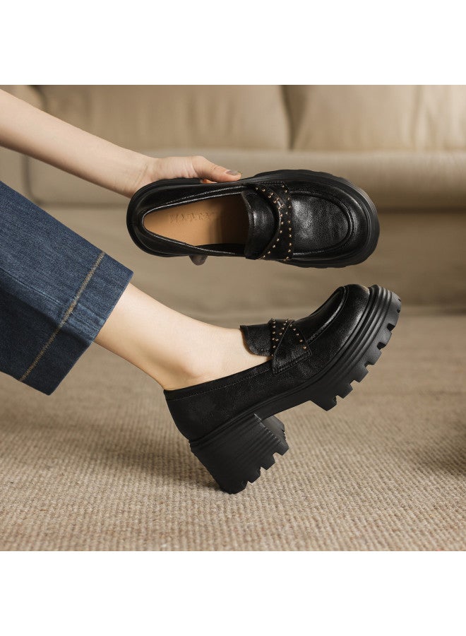AME British Style Loafers 2025 Autumn New Retro Rivet Deep Single Shoes Comfortable Loafers Women - Image 4