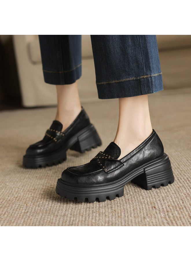 AME British Style Loafers 2025 Autumn New Retro Rivet Deep Single Shoes Comfortable Loafers Women - Image 2