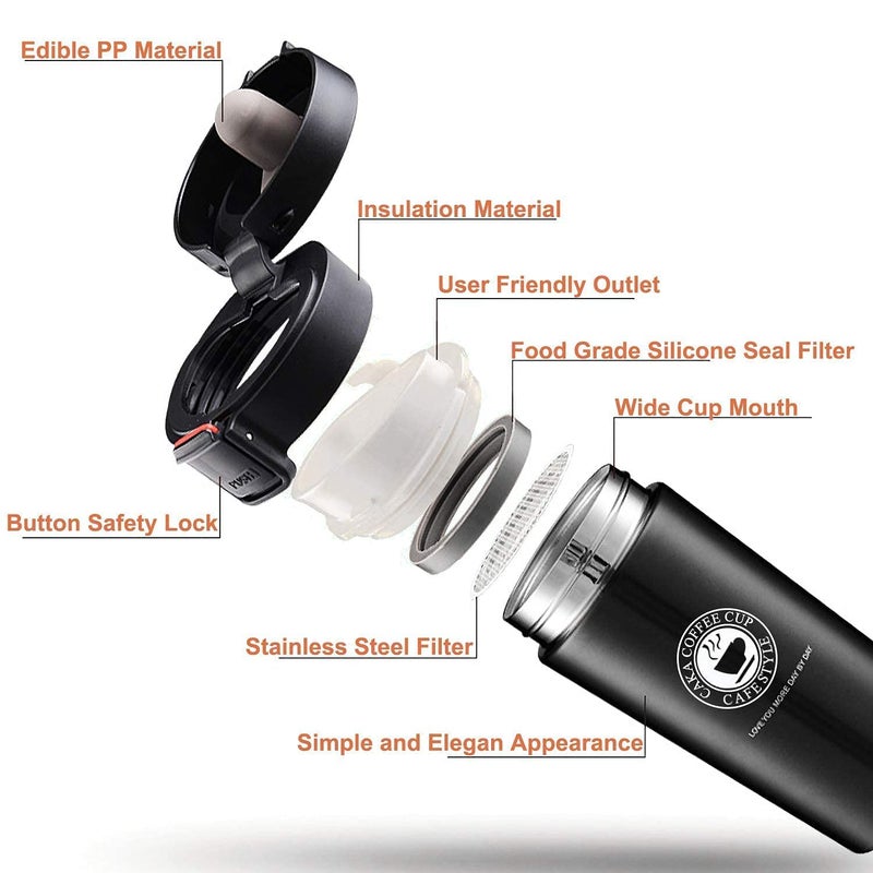 GABANIZ GABANIZ Coffee Mug with Lid Hot Insulated Stainless Steel Coffee Cup Double Wall Plastic Inner Vacuum Travel Tumbler Cup with Handle Reusable Thermal Mug with Flip Lid  - Image 3