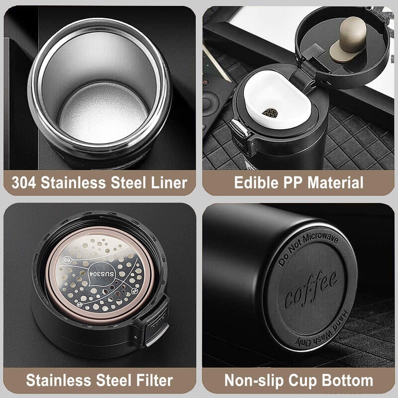 GABANIZ GABANIZ Coffee Mug with Lid Hot Insulated Stainless Steel Coffee Cup Double Wall Plastic Inner Vacuum Travel Tumbler Cup with Handle Reusable Thermal Mug with Flip Lid  - Image 5