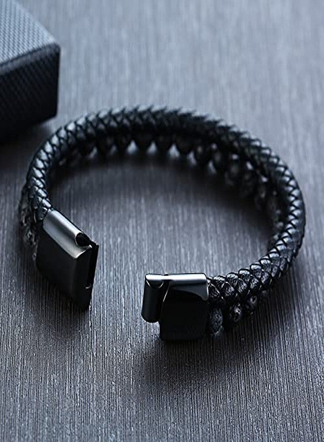 VNOX Two-Strand Braided Leather Cuff Wristband Bead Rope Bracelet Engraved Viking Runic Compass Pagan Jewelry - Image 5