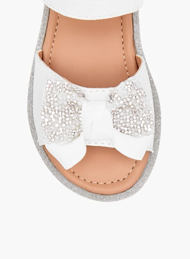 Barefeet Girls Bow Embellished Flat Sandals with Hook and Loop Closure
