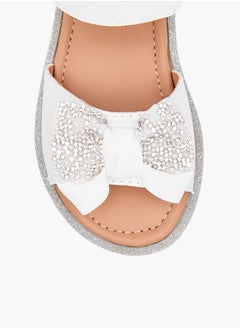 Barefeet Girls Bow Embellished Flat Sandals with Hook and Loop Closure  - Image 3