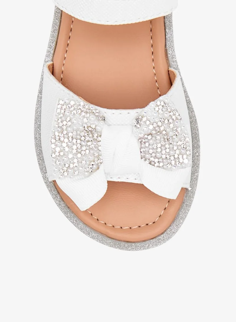 Barefeet Girls Bow Embellished Flat Sandals with Hook and Loop Closure Ramadan Collection